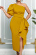 Celebrities Elegant Solid Patchwork Flounce Asymmetrical Oblique Collar Evening Dress Dresses
