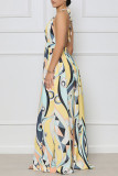 Sexy Print Patchwork Backless Halter A Line Dresses