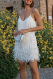 Fashion Sexy Patchwork Sequins Feathers V Neck Sling Dress