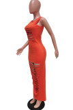 Fashion Sexy Casual Solid Ripped Hollowed Out O Neck Sleeveless Dress Dresses