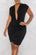 Sexy Solid Patchwork V Neck Sleeveless Two Pieces