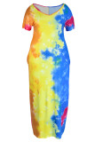 Casual Print Tie Dye Patchwork V Neck Straight Plus Size Dresses