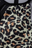 Fashion Sexy Print Leopard Patchwork Backless O Neck Plus Size Swimwear (With Paddings)