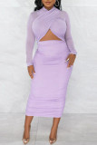 Sexy Solid Hollowed Out Patchwork Pencil Skirt Dresses