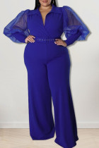 Casual Solid Patchwork V Neck Plus Size Jumpsuits