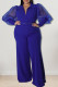 Casual Solid Patchwork V Neck Plus Size Jumpsuits