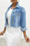 Casual Solid Patchwork Buckle Chains Turndown Collar Long Sleeve Denim Jacket