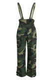 Fashion Casual Camouflage Print Patchwork Spaghetti Strap Regular Jumpsuits (Without Tops)
