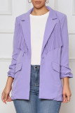 Casual Solid Tassel Patchwork Buttons Turn-back Collar Outerwear