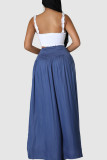 Casual Solid Patchwork Fold High Waist Wide Leg Solid Color Bottoms