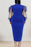 Casual Solid Patchwork O Neck Straight Plus Size Dresses