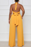 Sexy Solid Bandage Patchwork Backless Straight Jumpsuits