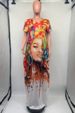 Fashion Casual Print Graffiti O Neck Short Sleeve Dress Dresses