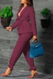 Casual Work Solid Patchwork Turn-back Collar Long Sleeve Two Pieces(Contain The Belt)