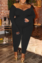 Sexy Solid Patchwork V Neck Plus Size Jumpsuits