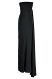 Fashion Sexy Solid Patchwork Backless Slit Strapless Evening Dress