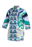 Casual Print Patchwork Buckle Turndown Collar Half Sleeve Two Pieces