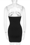 Fashion Sexy Solid Hollowed Out Backless Halter Strapless Dress