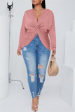 Fashion Casual Solid Patchwork V Neck Plus Size Tops