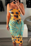 Fashion Sexy Print Backless Spaghetti Strap Sleeveless Dress