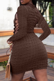 Sexy Solid Hollowed Out Half A Turtleneck Pencil Skirt Dresses
