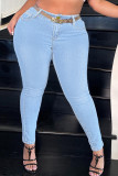 Fashion Casual Solid Ripped Patchwork Plus Size Jeans (Without Belt)