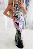 Fashion Casual Print Hollowed Out O Neck Sleeveless Dress (Without Belt)