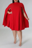 Casual Solid Patchwork Fold O Neck A Line Plus Size Dresses