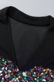 Fashion Sexy Patchwork Sequins See-through V Neck Skinny Jumpsuits