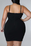 Fashion Sexy Plus Size Patchwork Hot Drilling See-through Backless Spaghetti Strap Sleeveless Dress