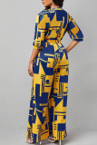 Casual Print Bandage Patchwork V Neck Straight Jumpsuits