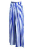 Fashion Casual Striped Print Patchwork Regular High Waist Trousers