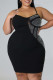 Fashion Sexy Plus Size Patchwork Hot Drilling See-through Backless Spaghetti Strap Sleeveless Dress