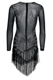 Sexy Solid Tassel Patchwork See-through Hot Drill O Neck One Step Skirt Dresses