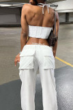 Casual Solid Patchwork Pocket High Waist Straight Solid Color Bottoms