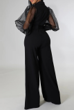 Fashion Solid Mesh V Neck Boot Cut Jumpsuits(Without belt)
