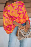 Casual Print Patchwork Off the Shoulder Tops