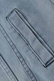 Fashion Casual Solid Ripped Patchwork Turndown Collar Long Sleeve Regular Denim Jacket