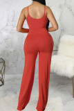Sexy Solid Patchwork Spaghetti Strap Straight Jumpsuits