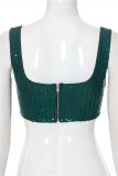 Fashion Sexy Patchwork Sequins Backless Square Collar Tops