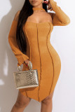 Fashion Sexy Solid Patchwork Backless Off the Shoulder Long Sleeve Dresses