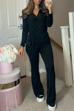 Fashion Casual Solid Bandage Patchwork V Neck Long Sleeve Two Pieces