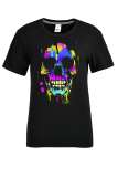 Fashion Street Print Skull Patchwork O Neck T-Shirts