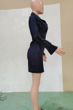 Fashion Casual Solid Patchwork V Neck Shirt Dress