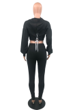 Casual Solid Draw String O Neck Long Sleeve Two Pieces