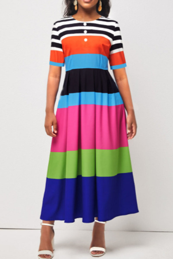 Casual Solid Patchwork O Neck A Line Dresses
