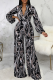 Casual Print Patchwork V Neck Loose Jumpsuits