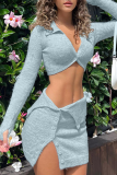 Sexy Solid Patchwork Turndown Collar Long Sleeve Two Pieces