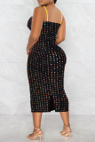 Sexy Patchwork Hot Drill Spaghetti Strap Pencil Skirt Dresses