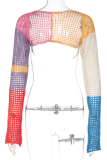 Sexy Patchwork Hollowed Out Cardigan Collar Outerwear